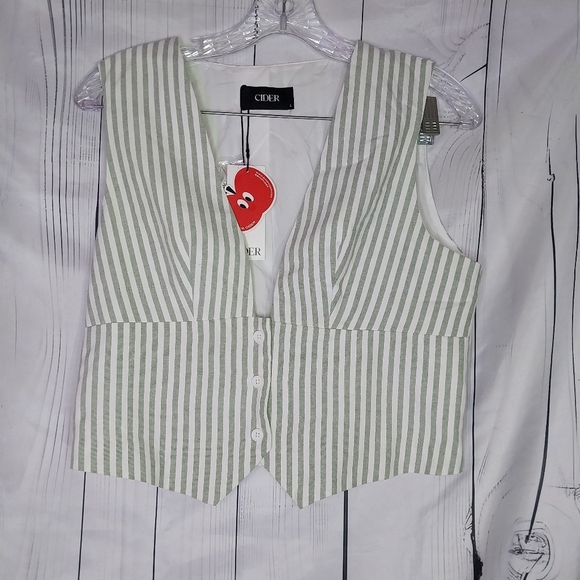 Cider Tops - Cider Green And White Striped Women's Cropped Vest NWT